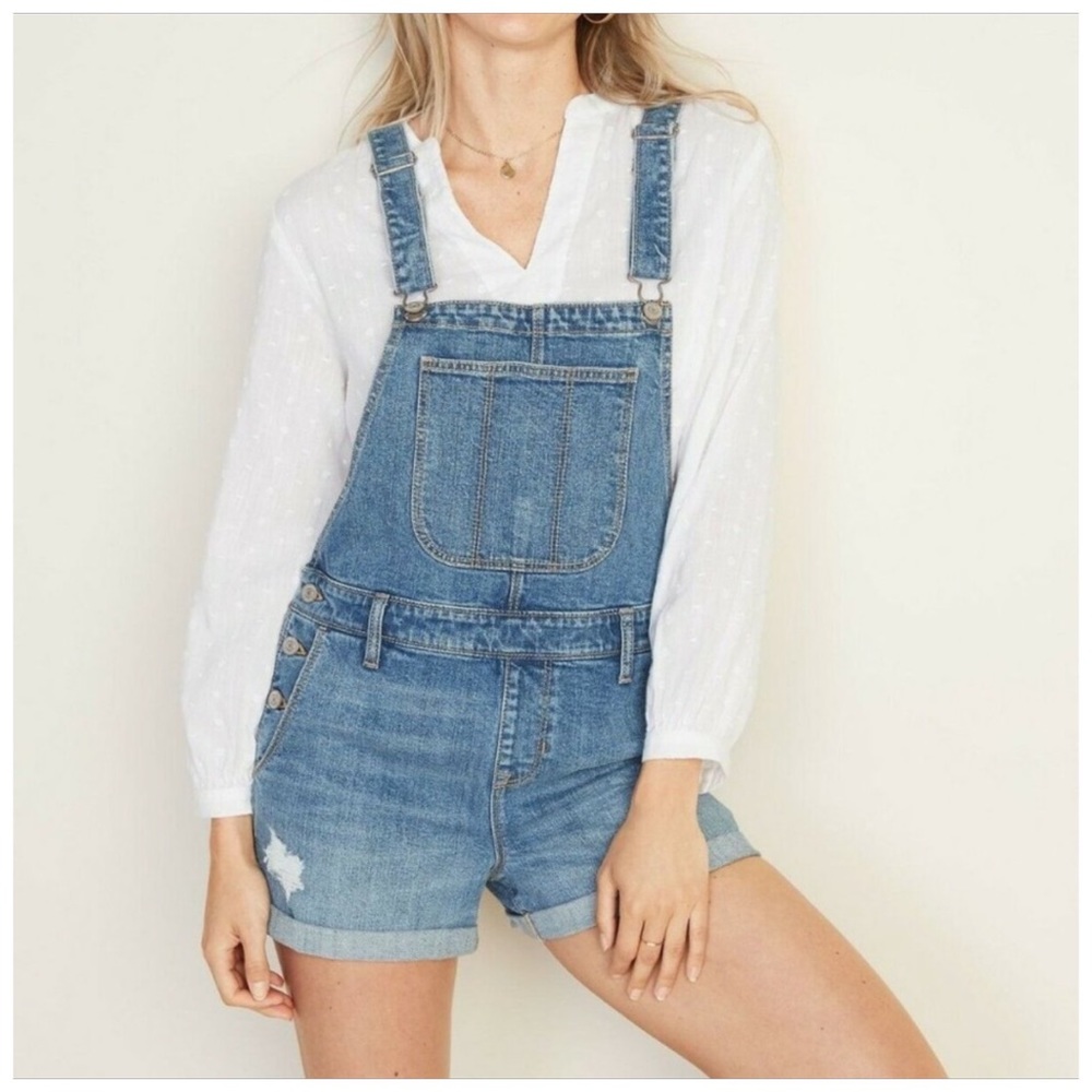 Old Navy Jean Shortalls Overalls Blue Distressed Plus Size XXL